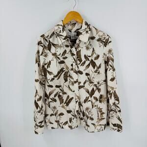 Nordstrom Signature Floral Button Down Shirt Brown Beige Cotton Top Size M